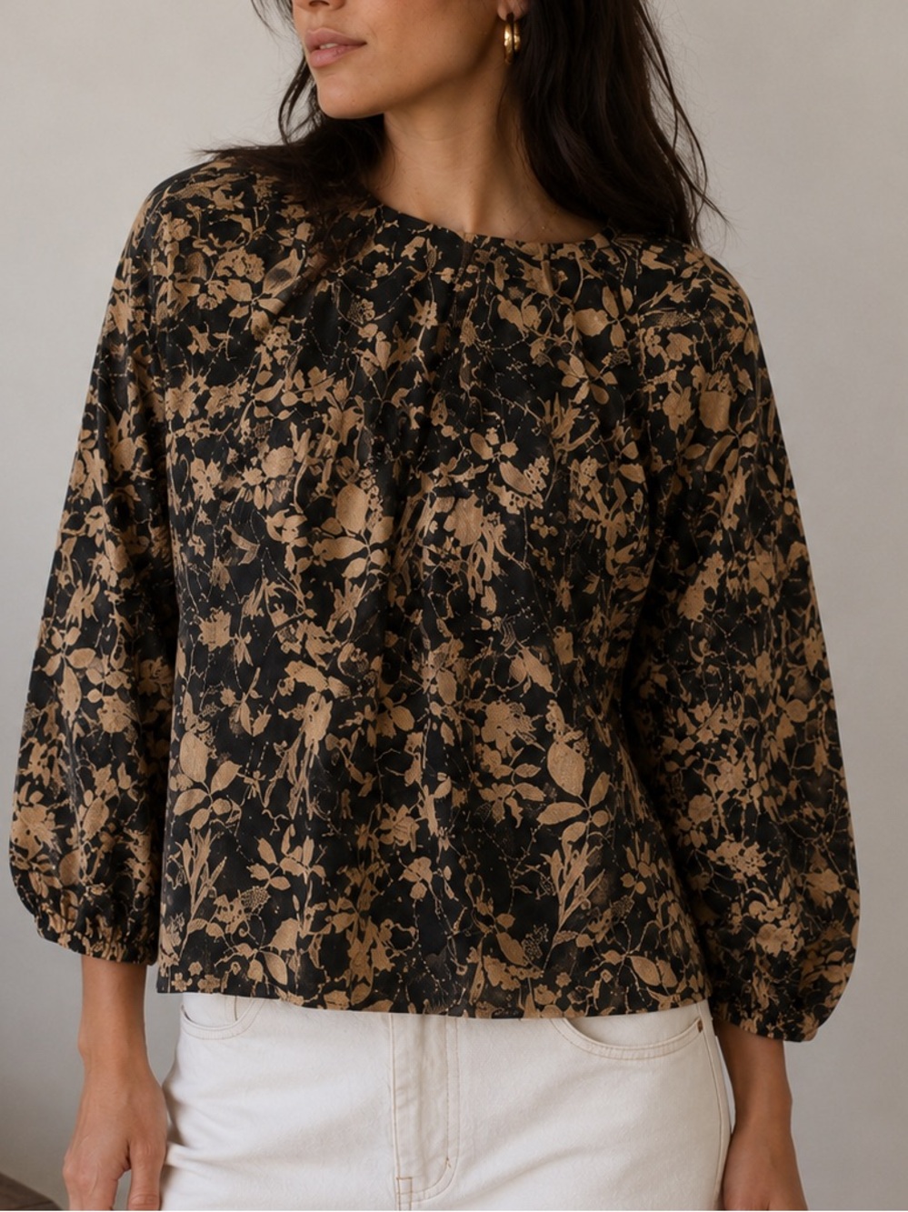 Natalie Busby Black Floral Cotton Poplin Top Blouse XS Boho Prairie Cottagecore